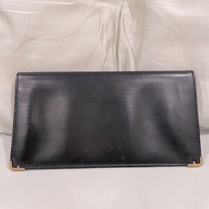 Salvatore Ferragamo Black Leather Brass Vertical Long Bi Fold Wallet preowned